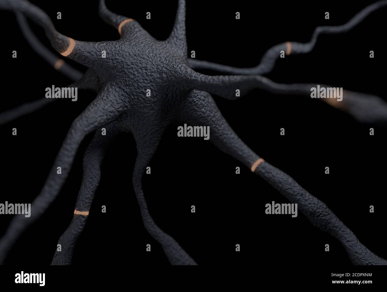 Neuron with impulses 3d illustration Stock Photo