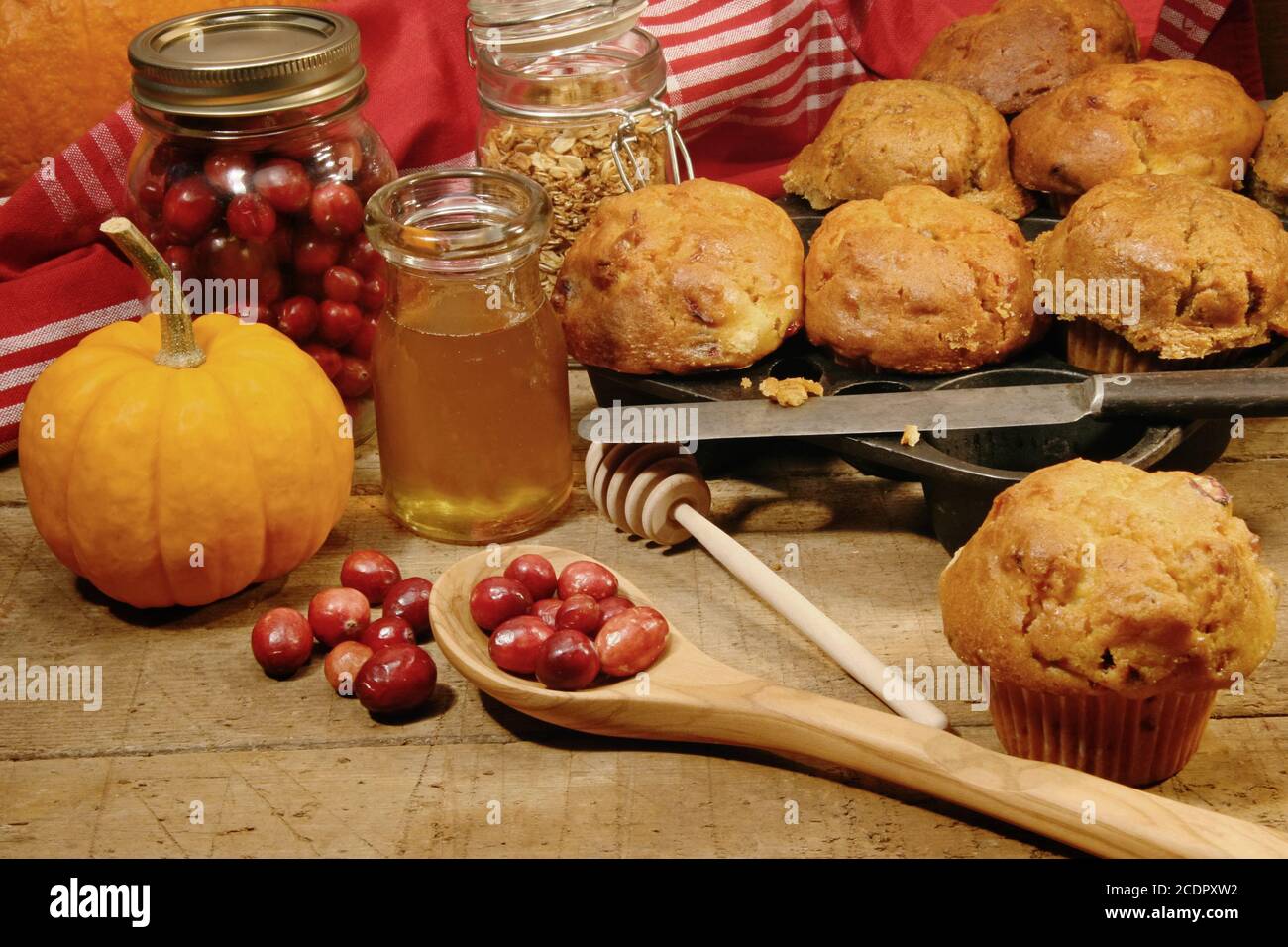 Freshly made pumpkin and berry muffins Stock Photo
