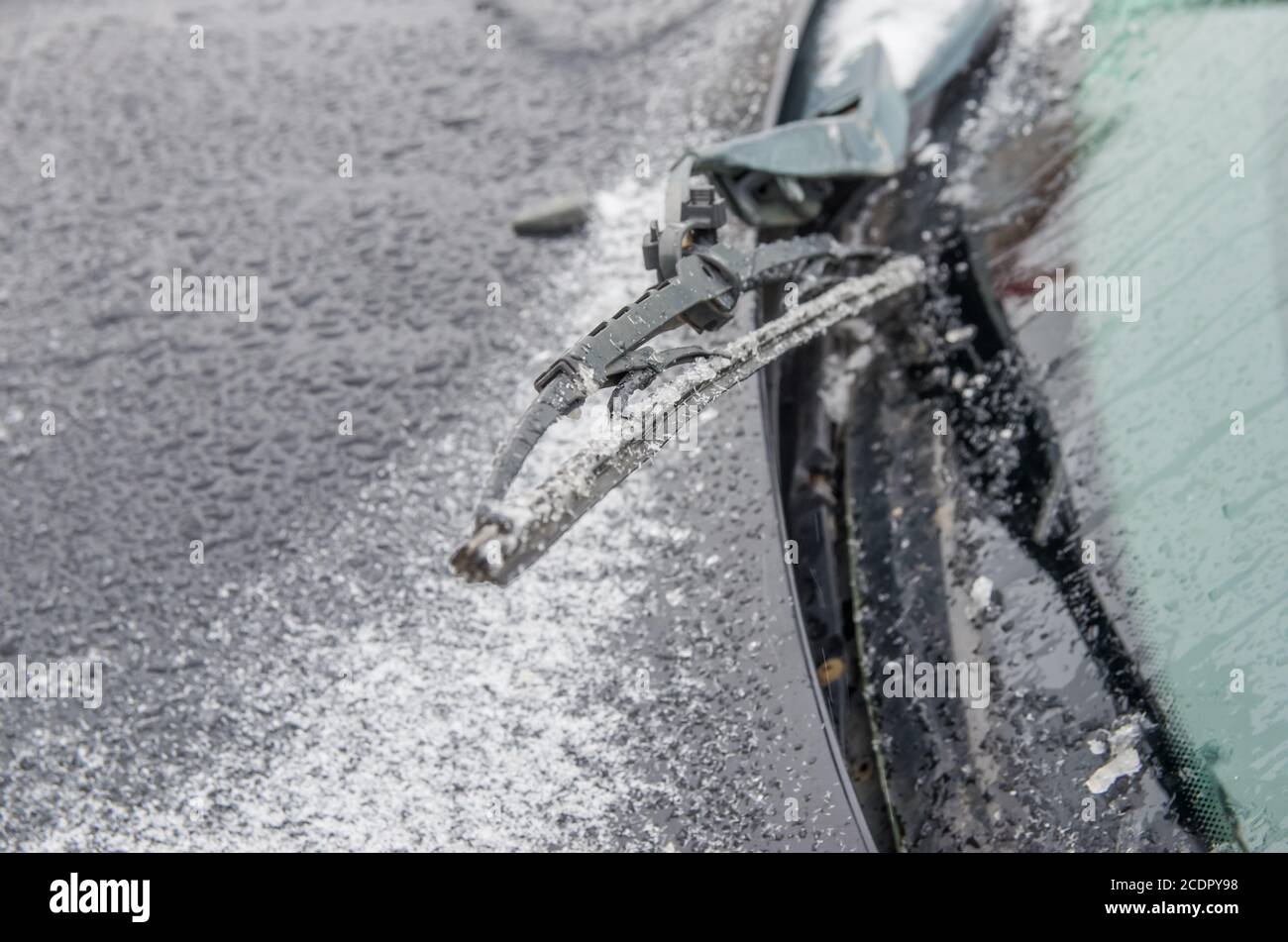 Car wipers covered with ice. Close-up Stock Photo