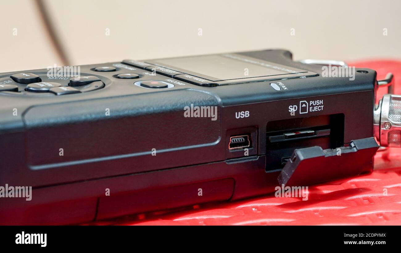 Close up of portable audio recorder Stock Photo