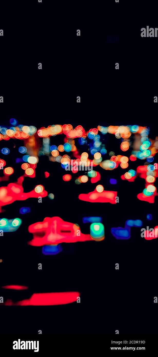 City lights bokeh circles on black Stock Photo