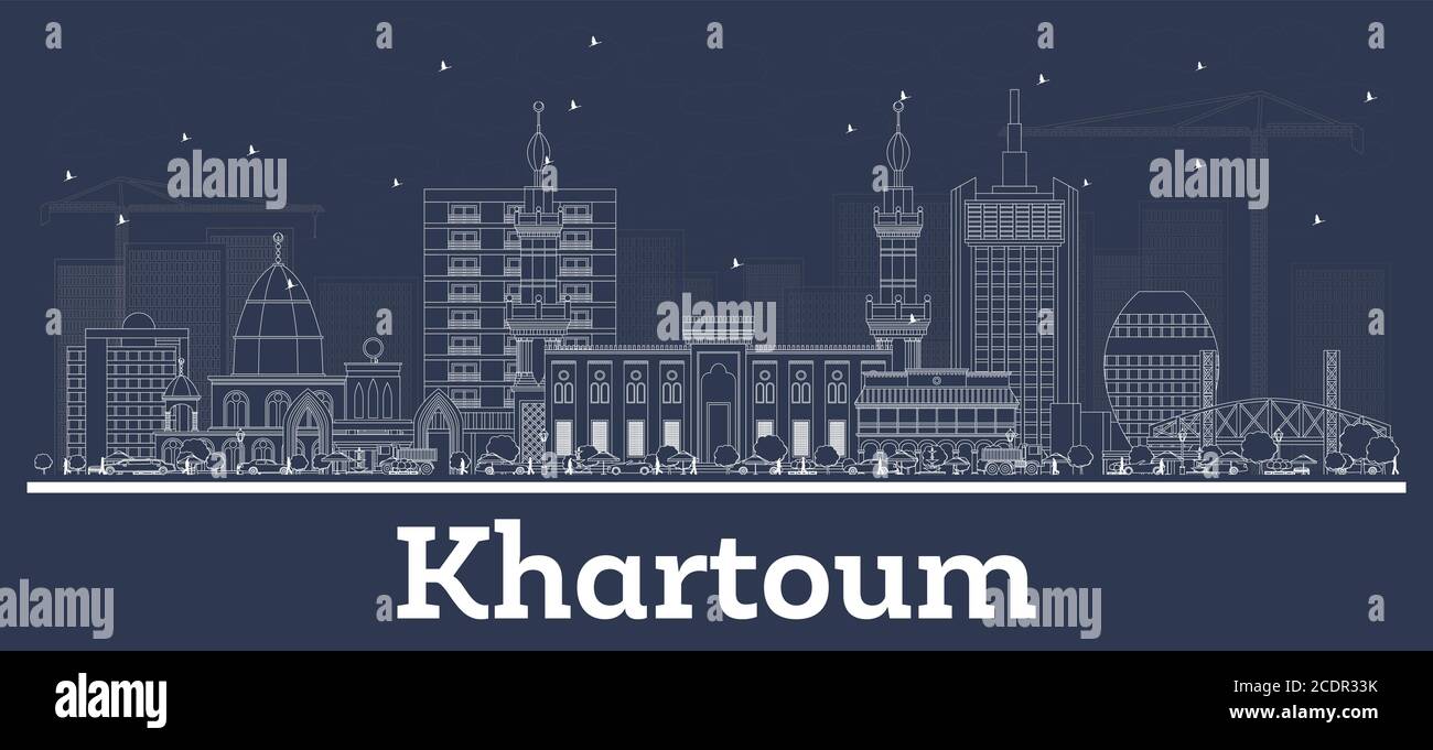 Outline Khartoum Sudan City Skyline with White Buildings. Vector Illustration. Business Travel and Concept with Historic Architecture. Khartoum. Stock Vector