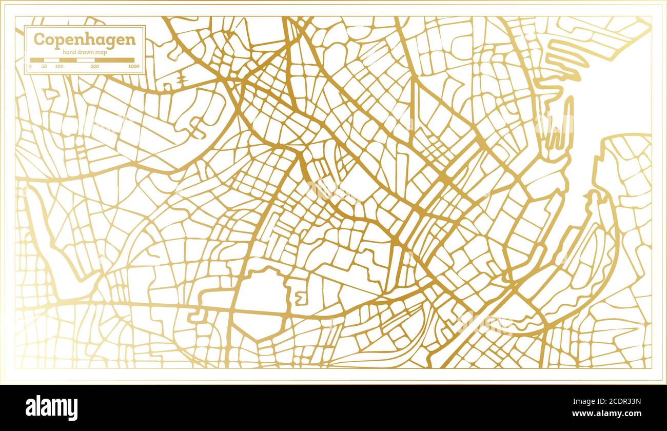 Copenhagen Denmark City Map in Retro Style in Golden Color. Outline Map. Vector Illustration