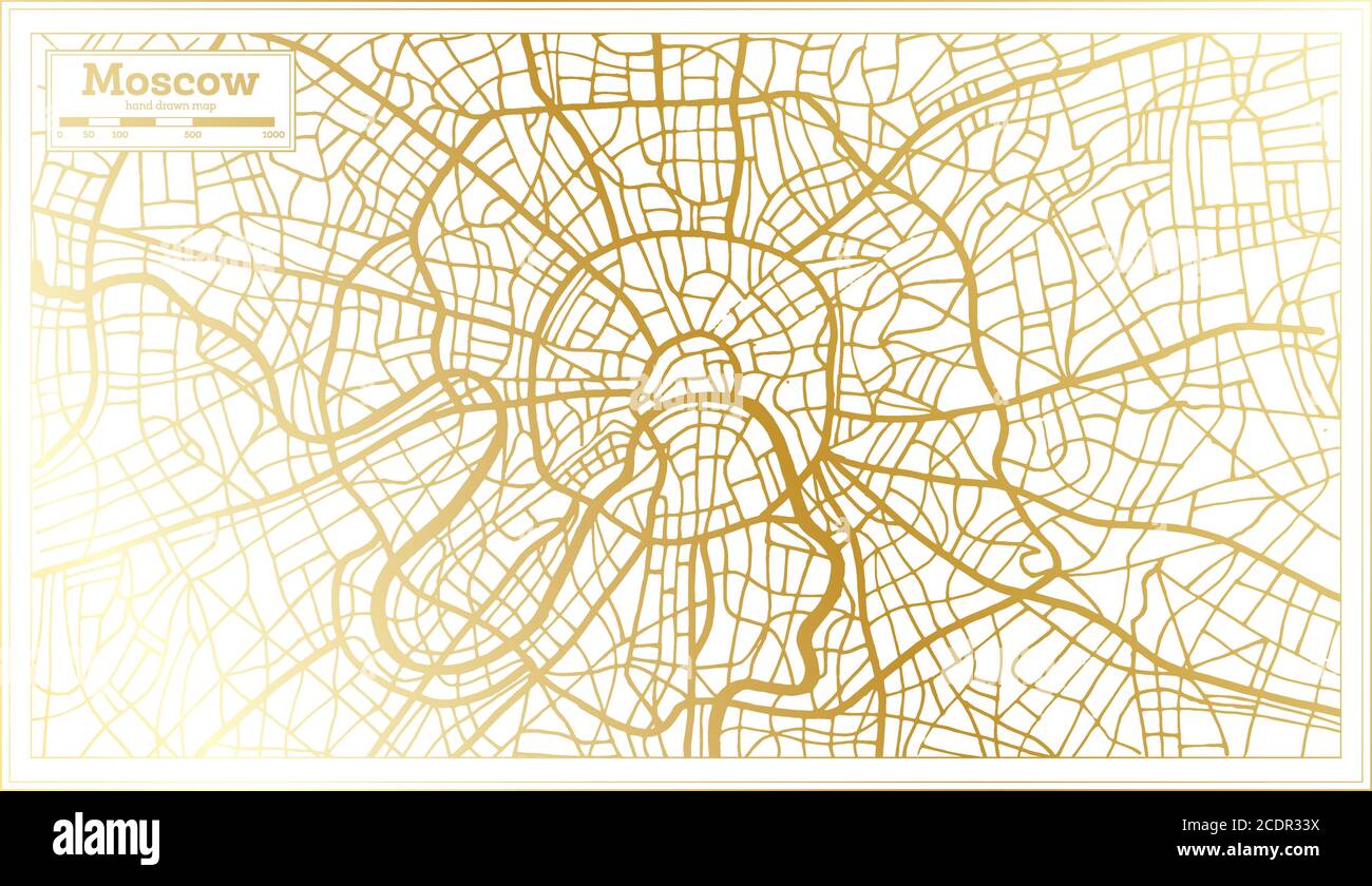 Moscow Russia City Map in Retro Style in Golden Color. Outline Map. Vector Illustration. Stock Vector