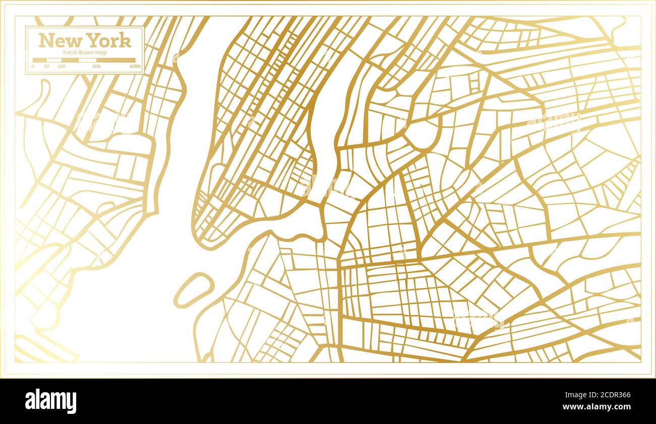 New York Usa City Map In Retro Style In Golden Color Outline Map Vector Illustration Stock Vector Image Art Alamy