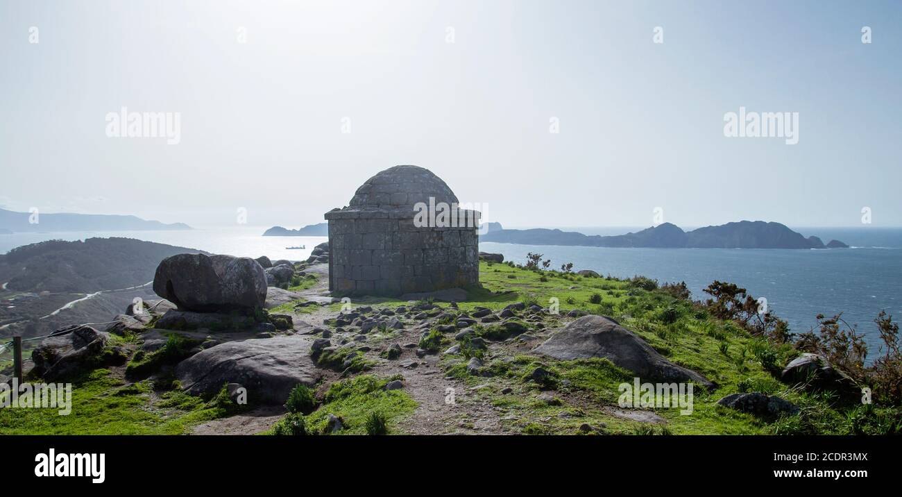 Old sentry in Monte do Facho, Cangas del Morrazo, Spain. Panoramic view. Stock Photo