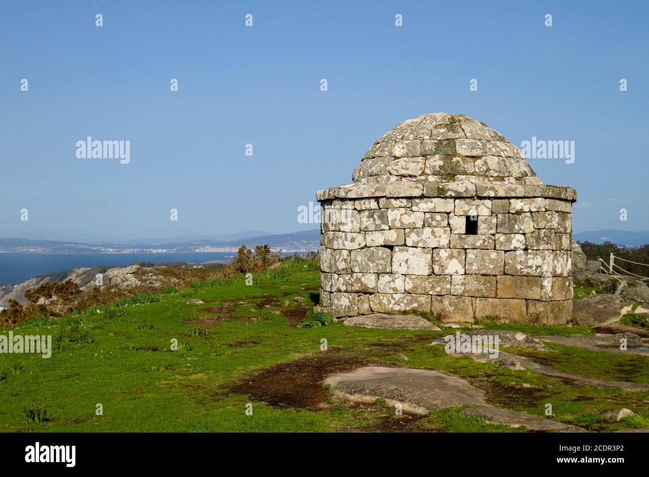 Old stone sentry in Monte do Facho, Cangas del Morrazo, Spain Stock Photo
