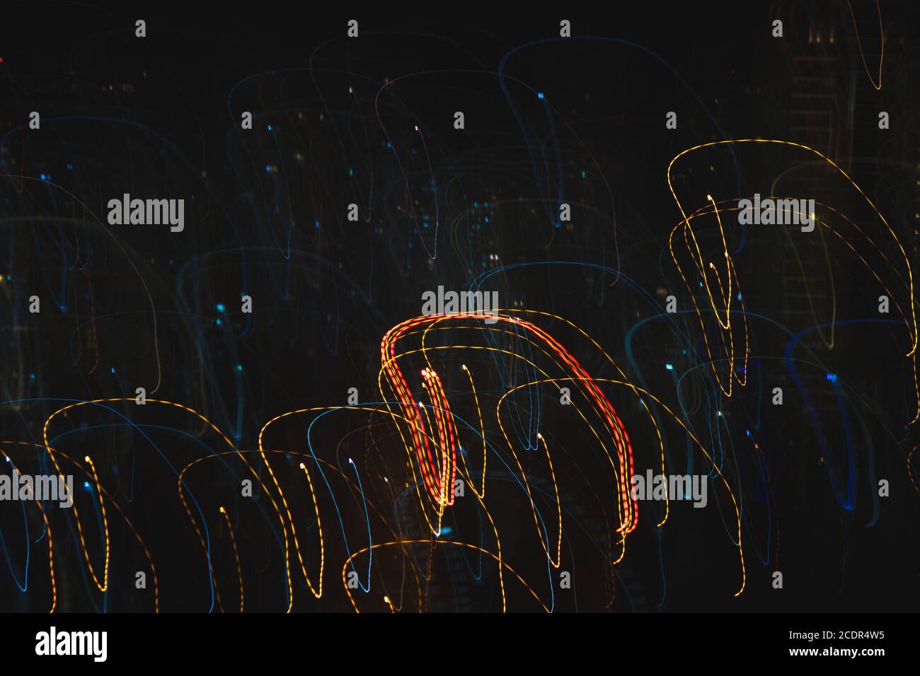 Futuristic overlay light pattern. Lights trails in the black background ...