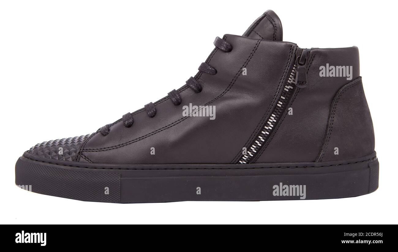 Black leather boots isolated on white background Stock Photo - Alamy