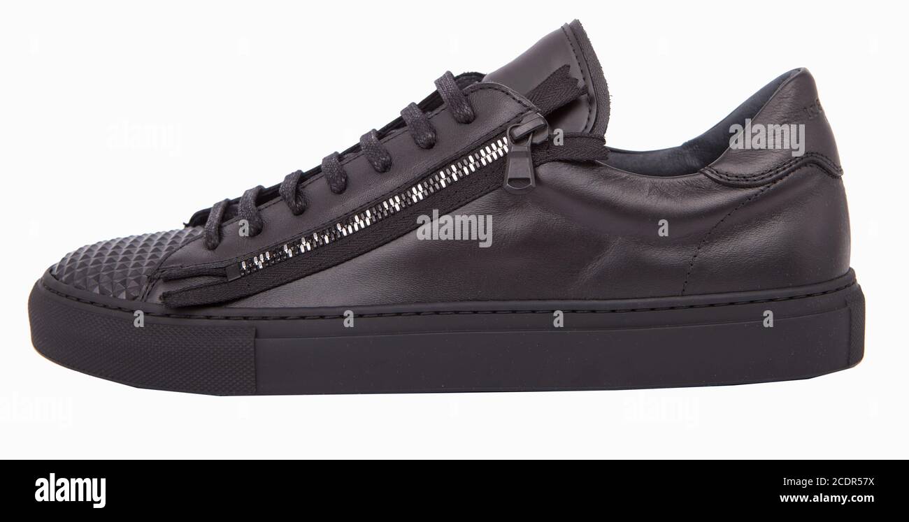 Leather boots isolated on white background. Black shoes Stock Photo - Alamy