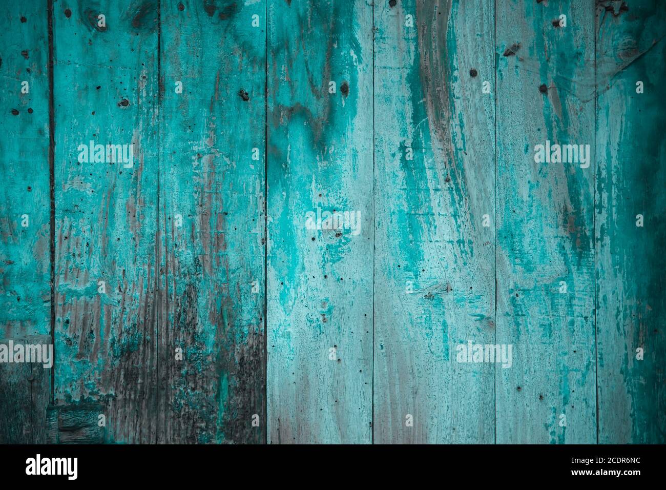 Blue turquoise painted old wooden planks wall Stock Photo