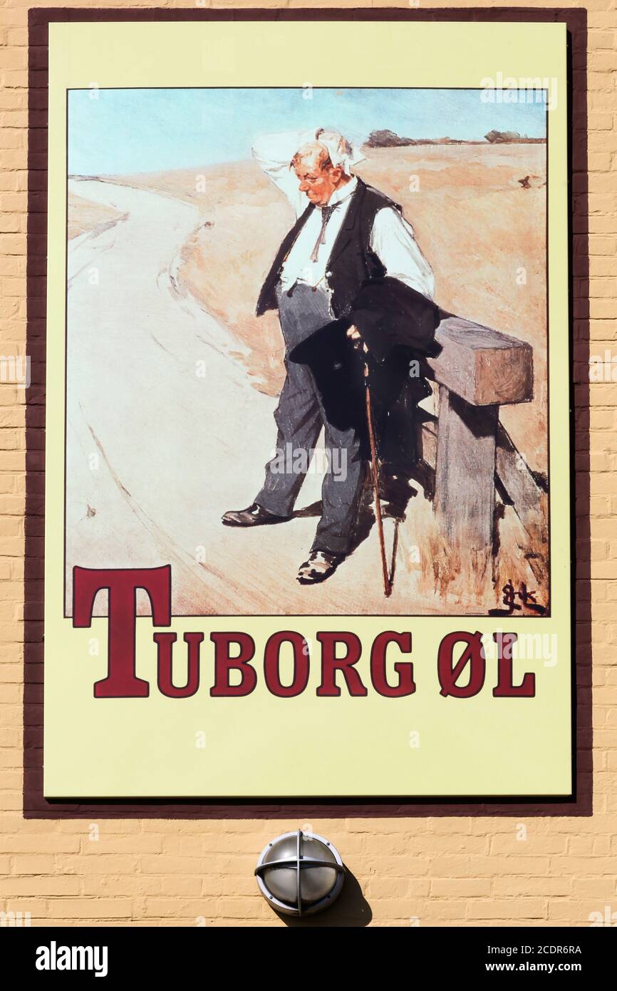 Aarhus, Denmark - May 12, 2019: Vintage Tuborg beer advertising on a wall. Tuborg is a Danish brewing company founded in 1873 on a harbour in Hellerup Stock Photo