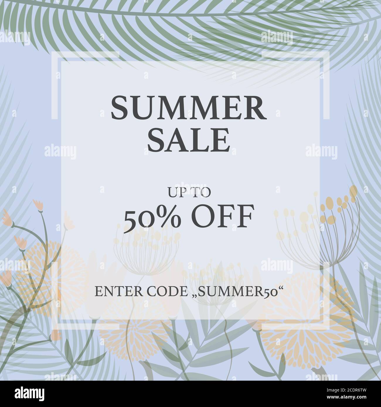 SUMMER SALE promotional flyer template for website or social media with field flower pattern vector illustration Stock Vector