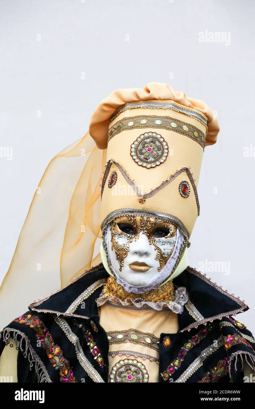 Traditional mask and costume at Annecy venetian carnival, France Stock ...