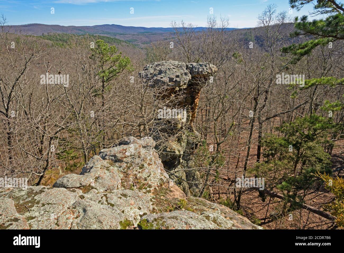 Pedestal Rock Panorama in the Ozark Mountains in Arkansas Stock Photo