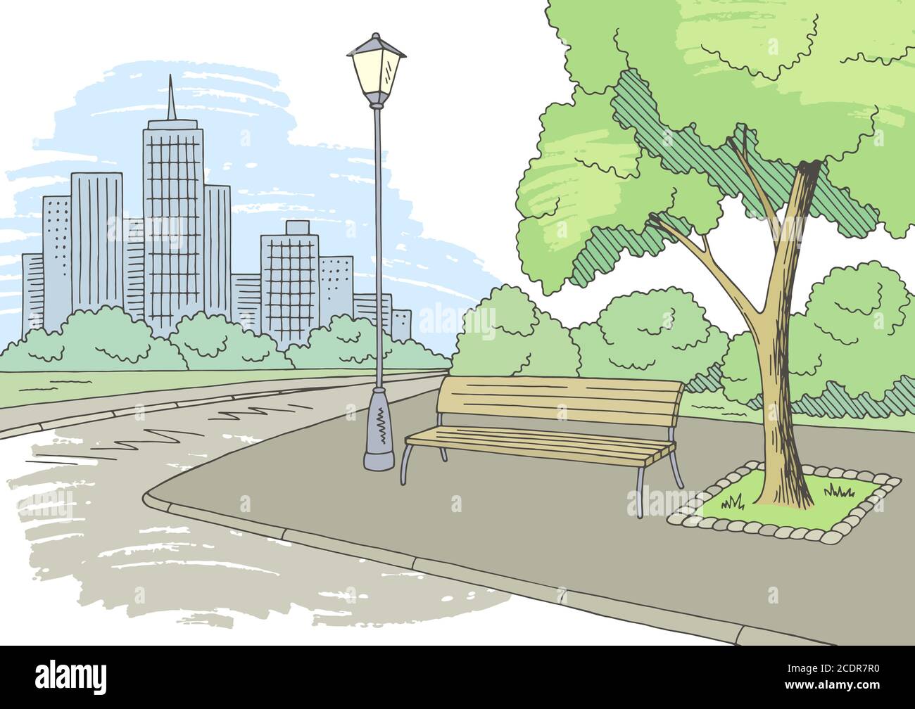 Street road graphic color city landscape sketch illustration vector ...