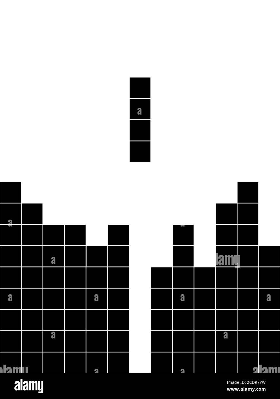 Black and white game illustration. Old video game Square template. Brick pieces game background. Game illustration with black squares. Stock Photo