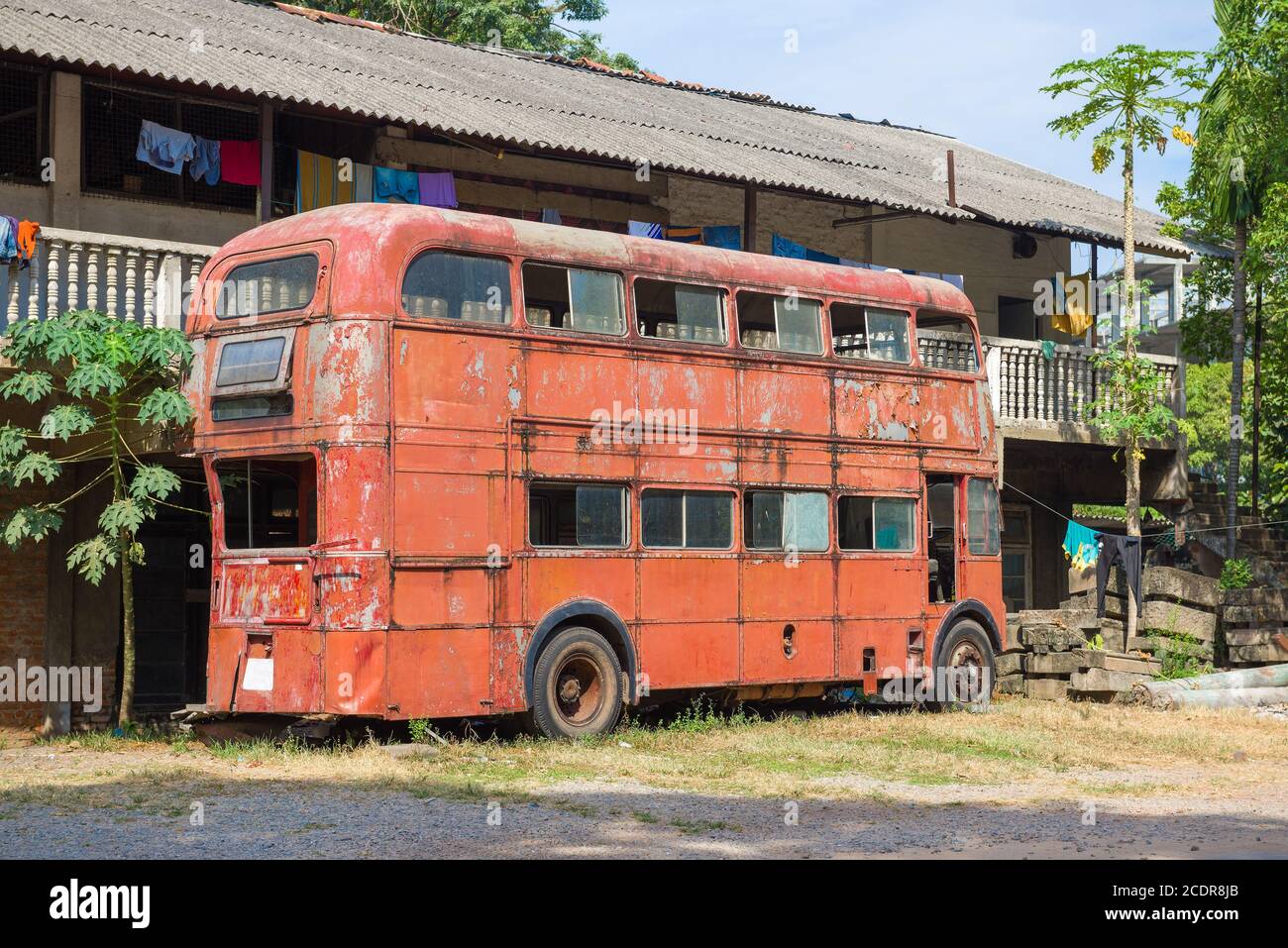COLOMBO, SRI LANKA FEBRUARY 22, 2020 Old double decker bus in the