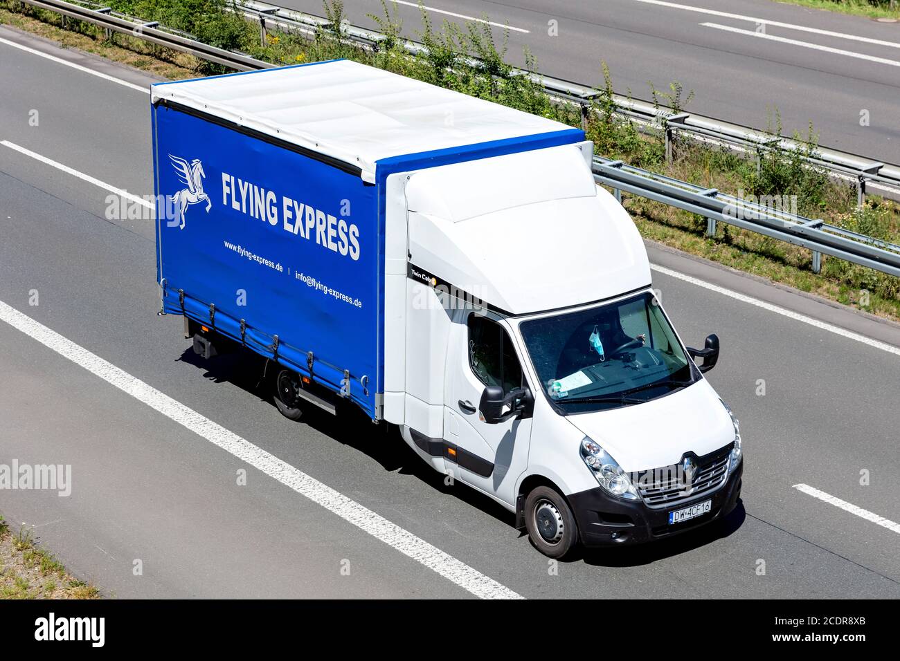 Flying Express Renault Master on motorway. Stock Photo