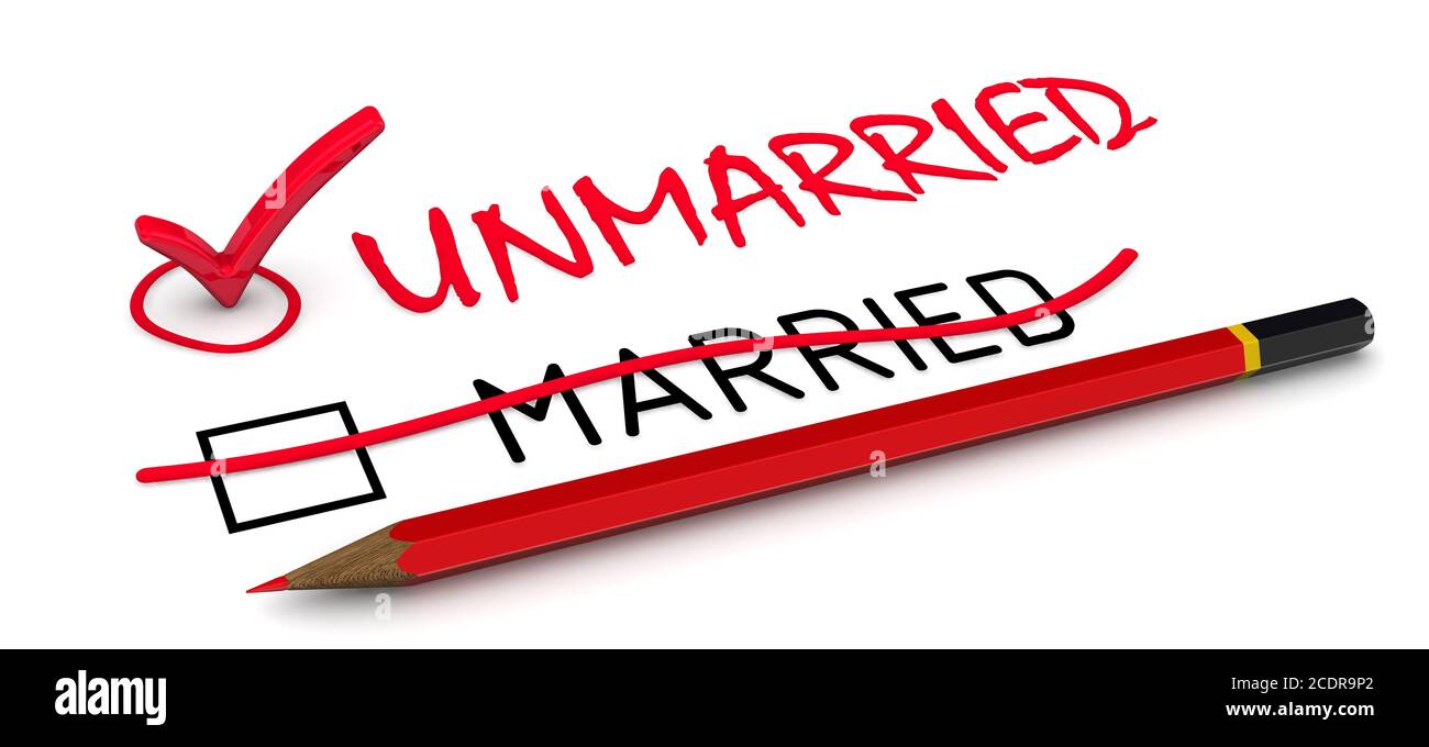Change of marital status unmarried. Red pencil crossed out the word