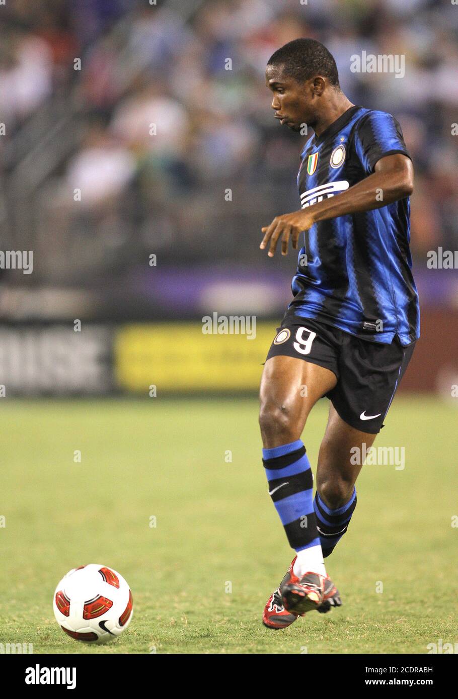 Samuel Eto'o #9 of Inter Milan during an international friendly match against Manchester City on July 31 2010 at M&T Bank Stadium in Baltimore, Maryla Stock Photo