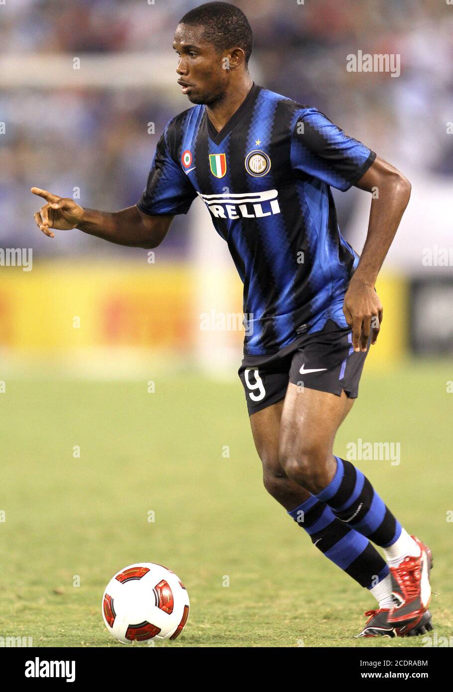 Samuel Eto'o #9 of Inter Milan during an international friendly match against Manchester City on July 31 2010 at M&T Bank Stadium in Baltimore, Maryla Stock Photo