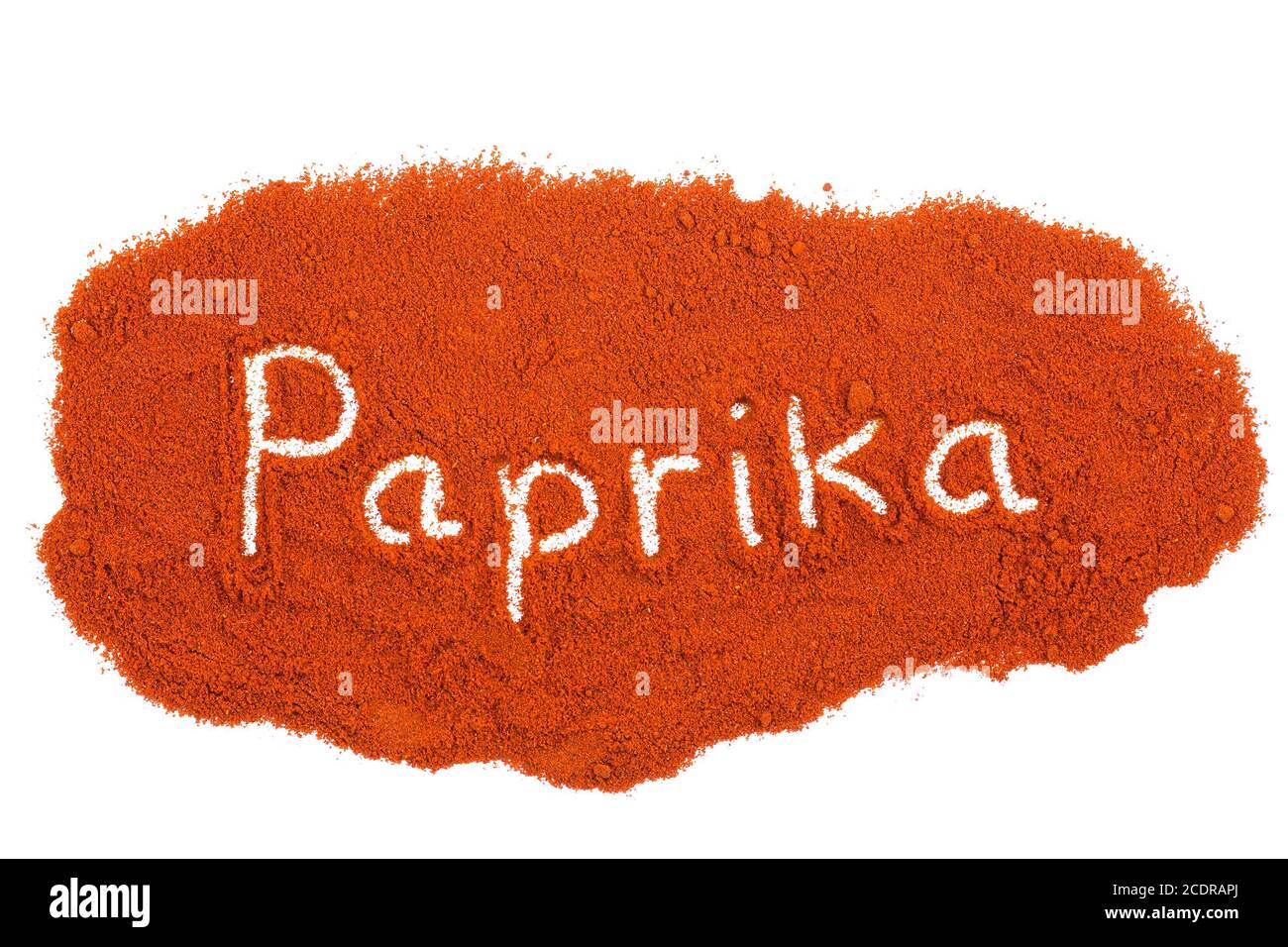 Word Paprika written in herbal powder Stock Photo Alamy