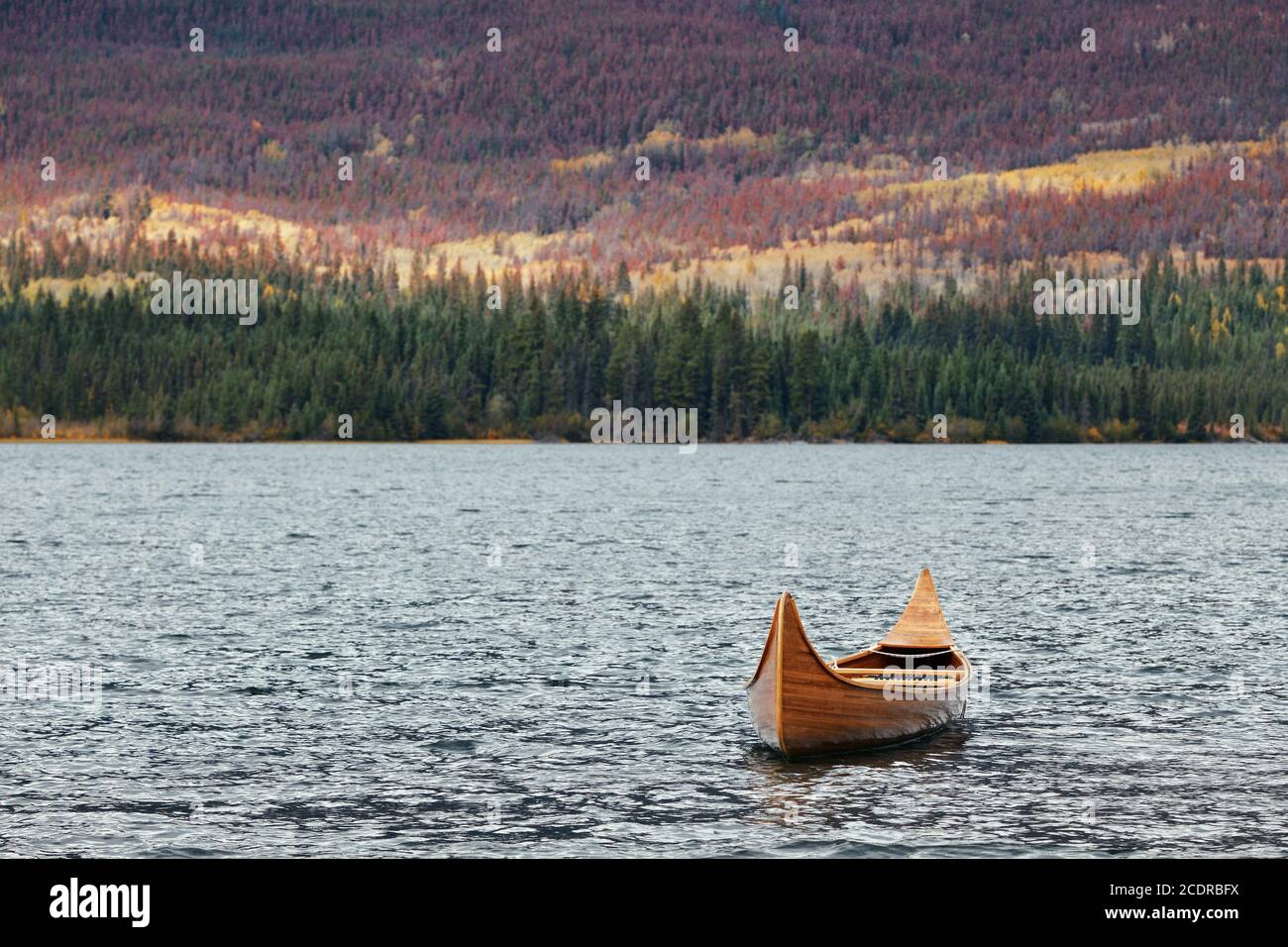 Boat in lake in Jasper National Park in Canada Stock Photo