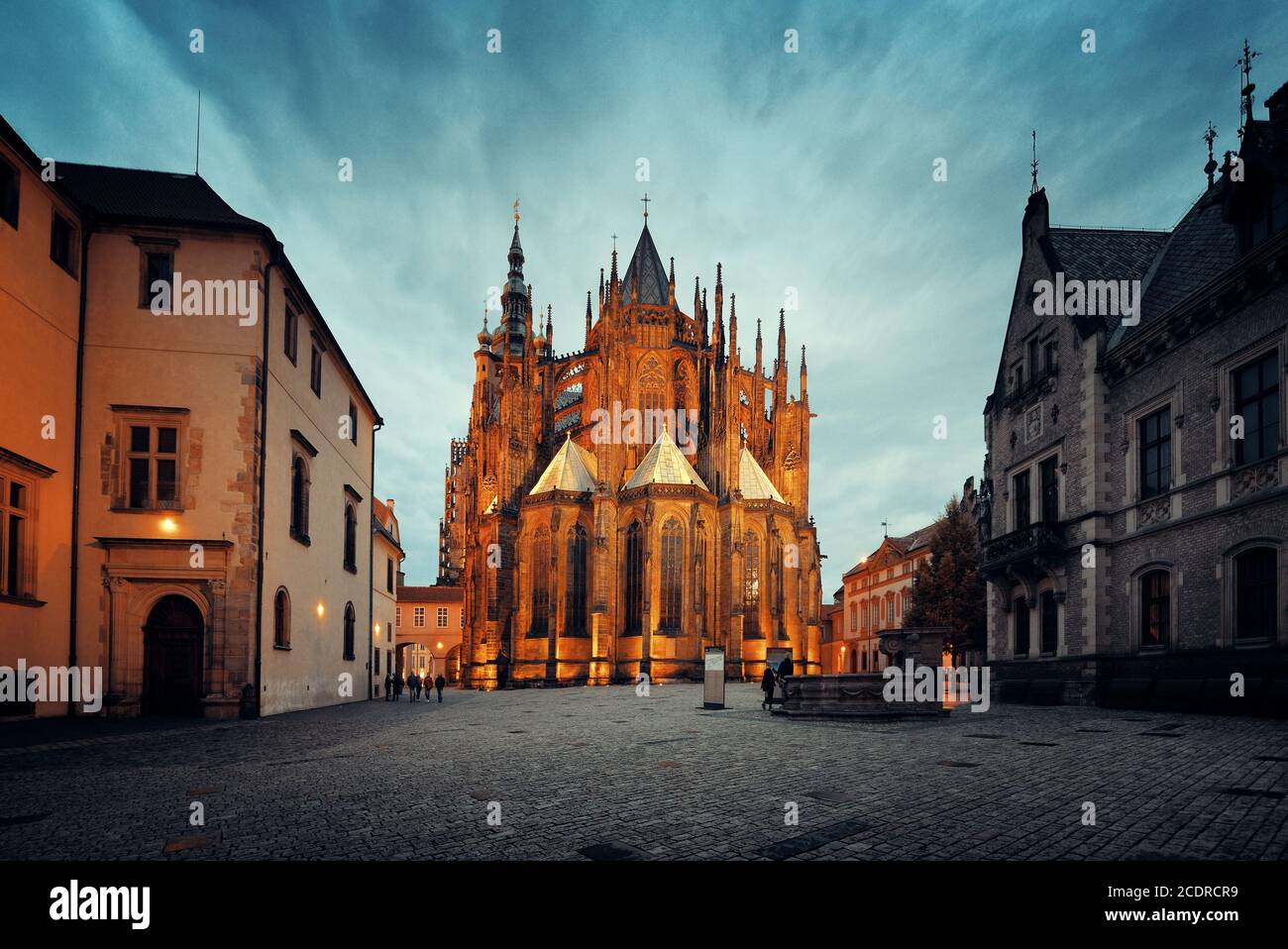 St. Vitus Cathedral in Prague Castle Czech Republic at night Stock Photo