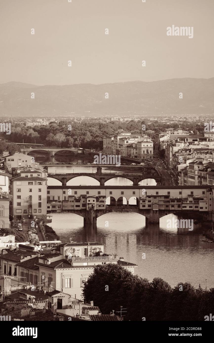 Florence skyline viewed from Piazzale Michelangelo and Ponte Vecchio Stock Photo
