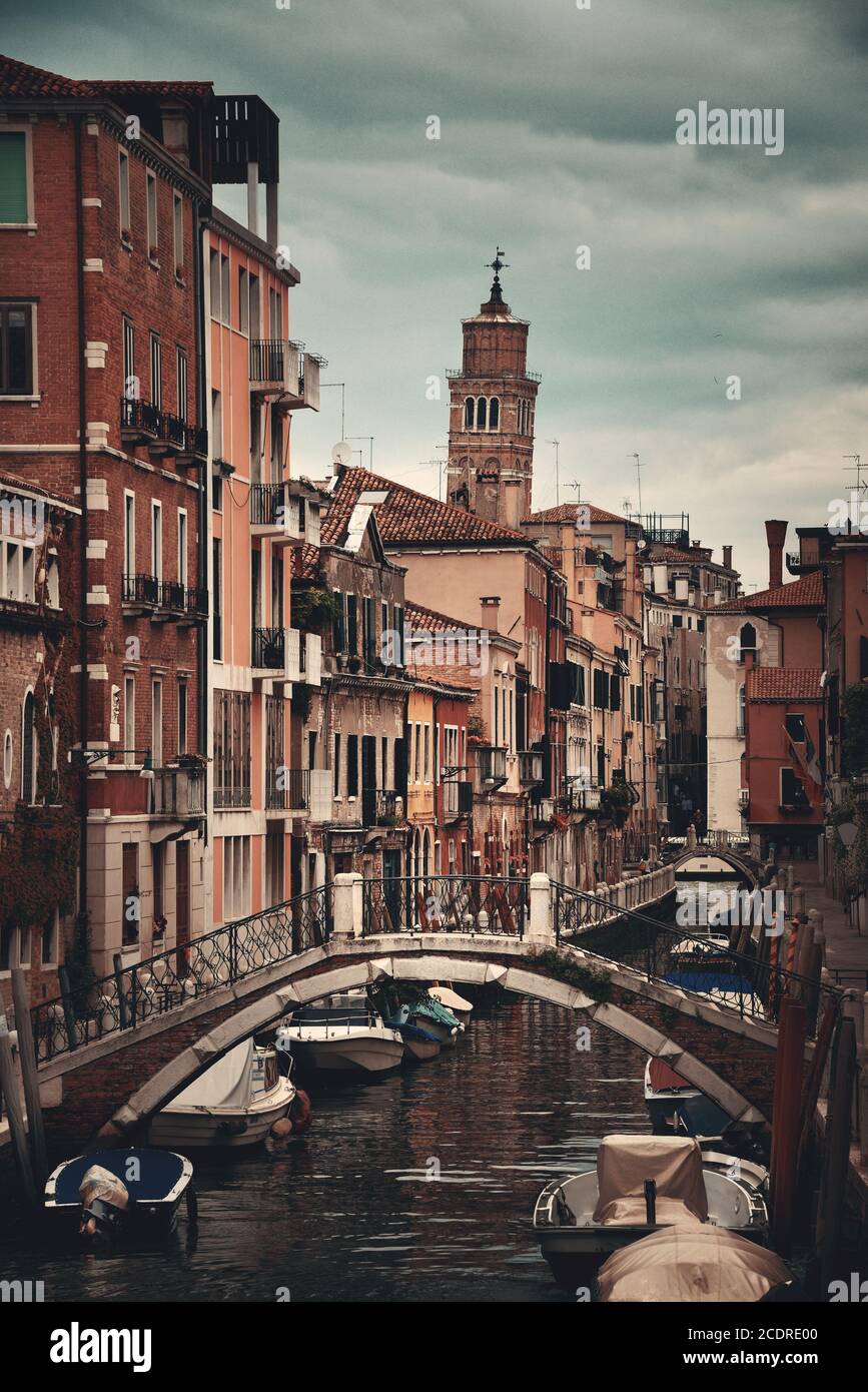 A typical canal view of Venice, Italy. Stock Photo
