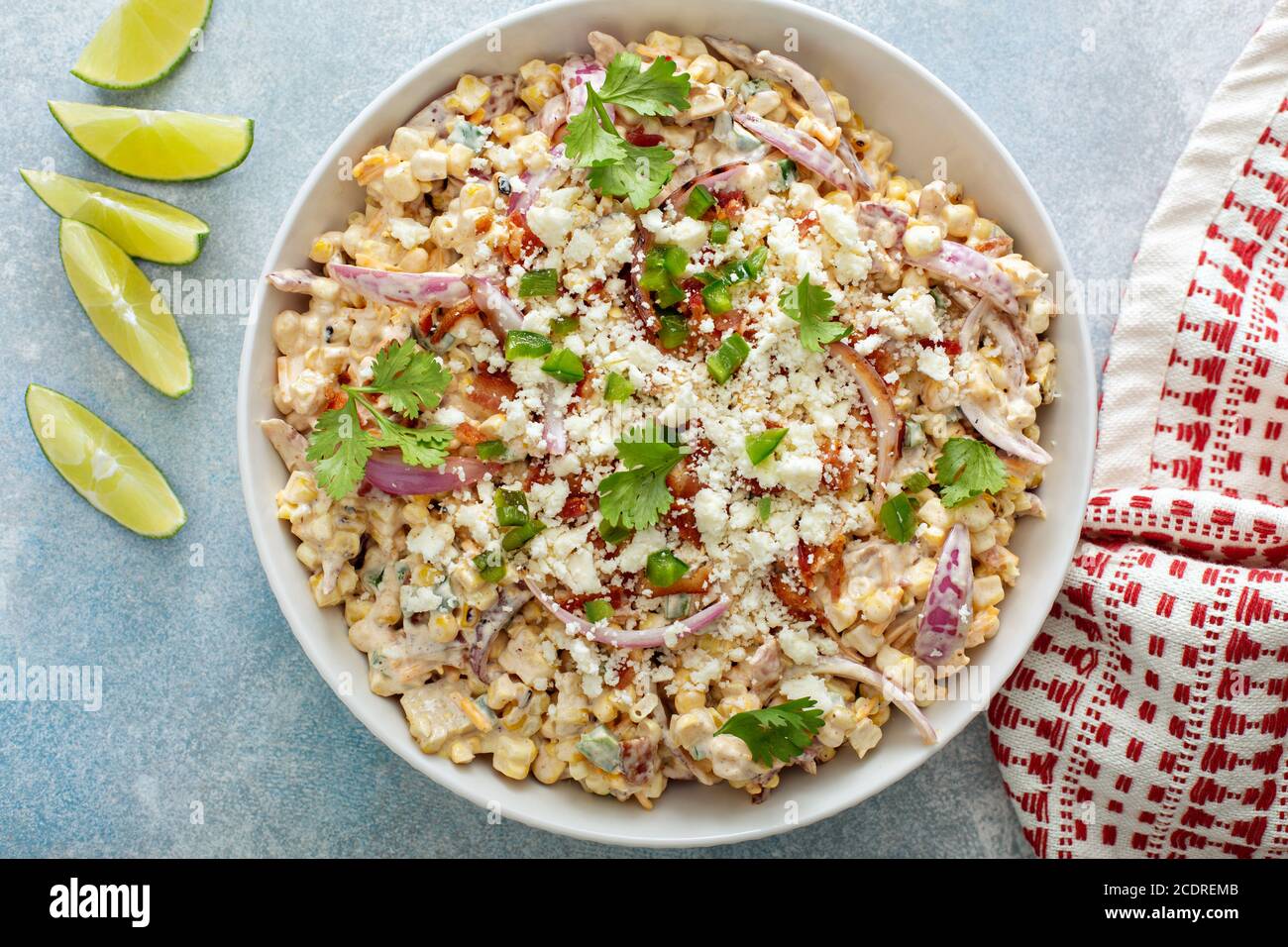Grilled corn and jalapeno salad with cheese and bacon Stock Photo Alamy