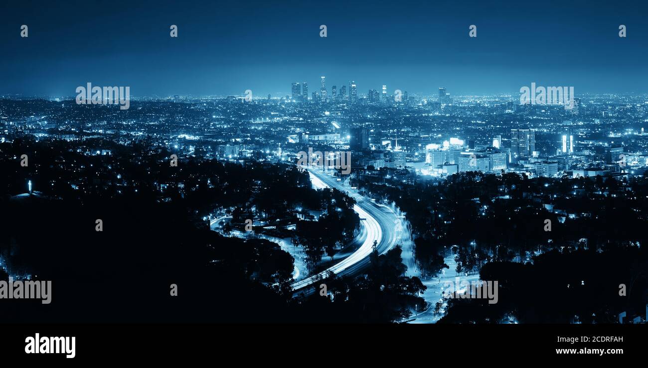 Los Angeles at night with urban buildings Stock Photo