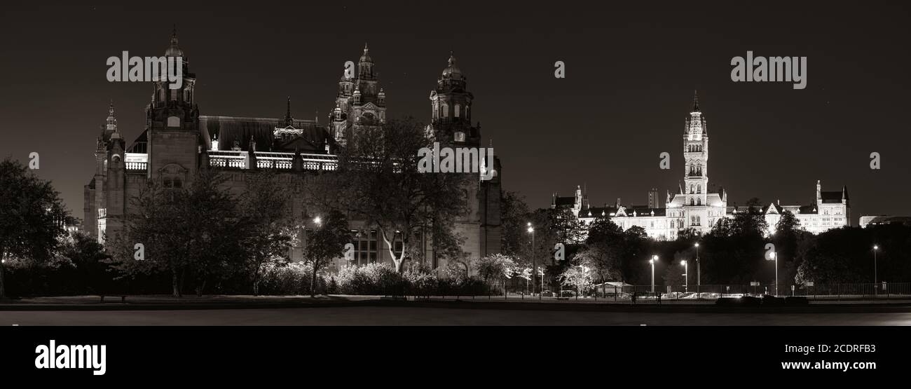 Glasgow University campus view with historical architecture at night in Scotland, United Kingdom Stock Photo