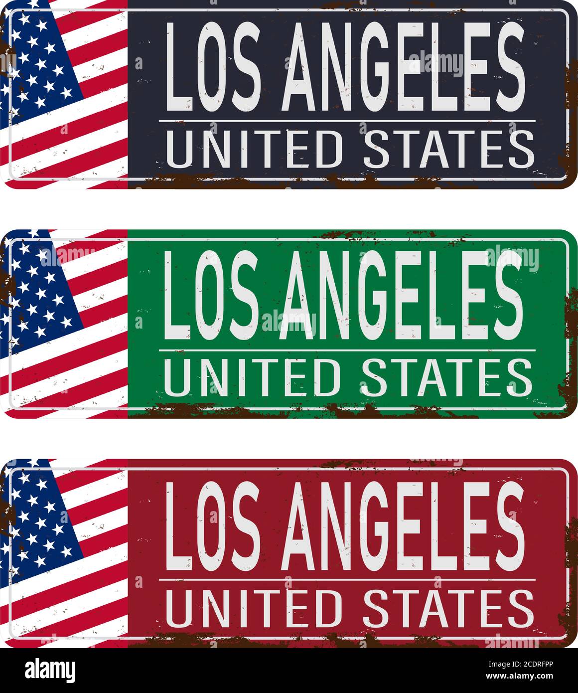 Los Angeles vintage rusty metal signs on a white background, vector