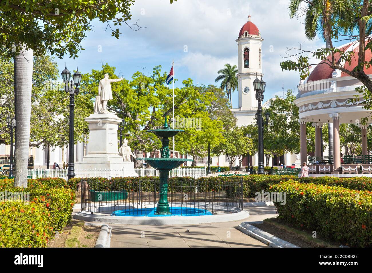 Cienfuegos, Cuba - December 17, 2016: Jose Marti Park, the main square of Cienfuegos (UNESCO World H Stock Photo