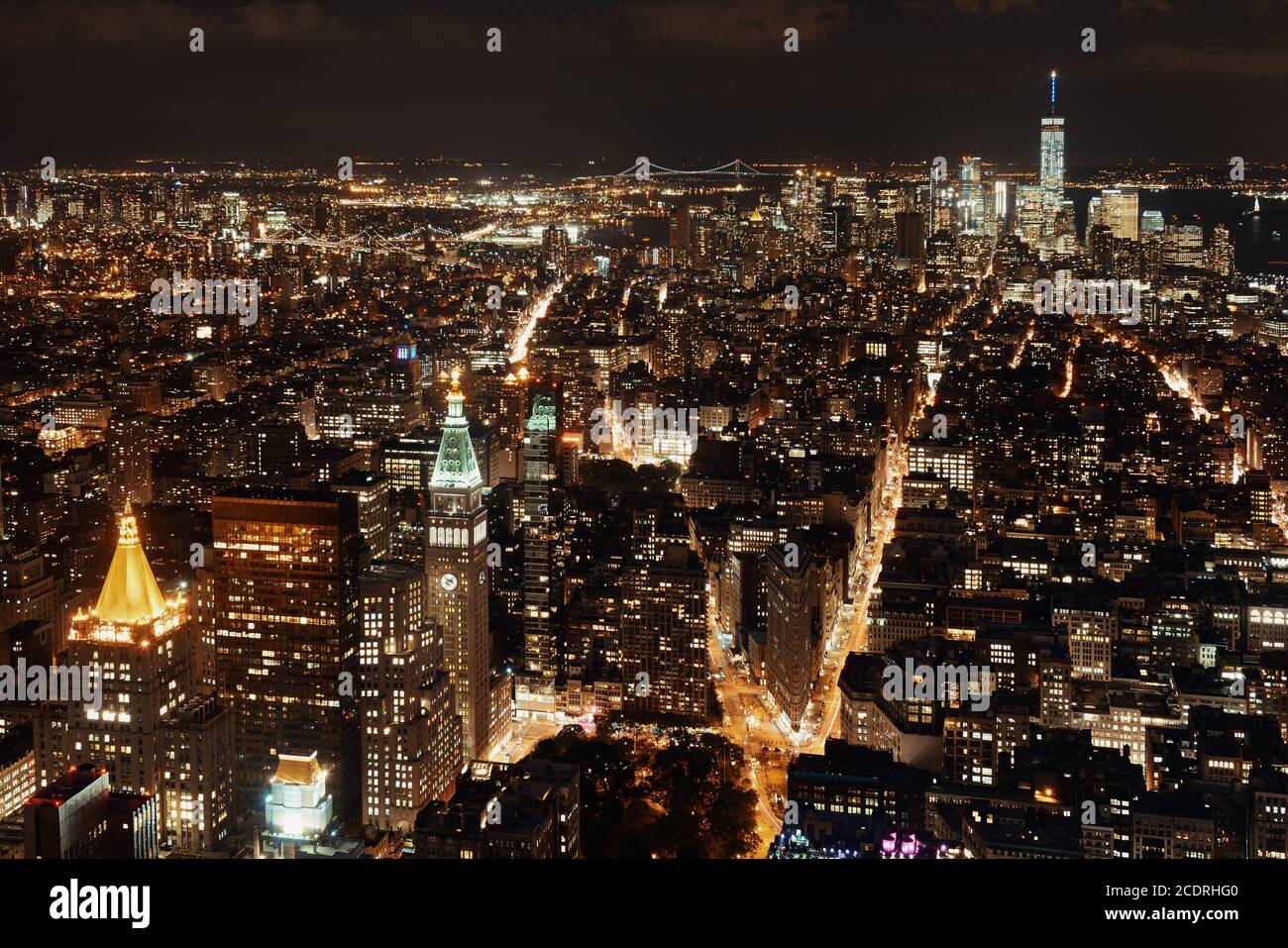 New York City downtown skyline view at night Stock Photo - Alamy