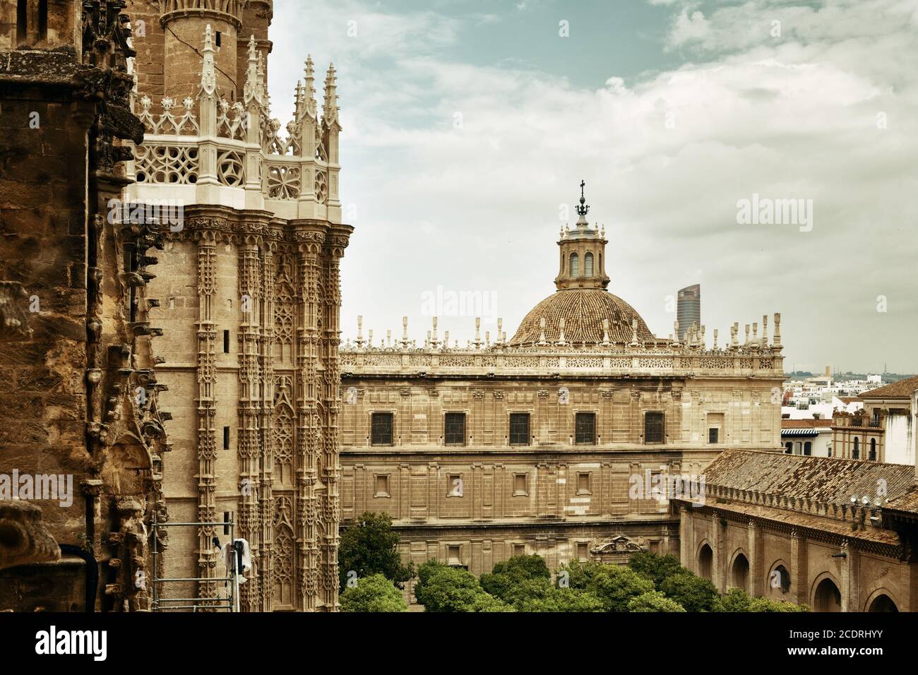 The Cathedral of Saint Mary of the See or Seville Cathedral rooftop view in Seville, Spain. Stock Photo