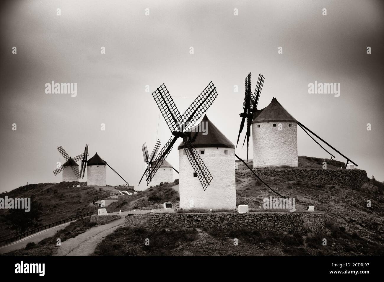 A group of Windmill in Consuegra near Toledo in Spain Stock Photo