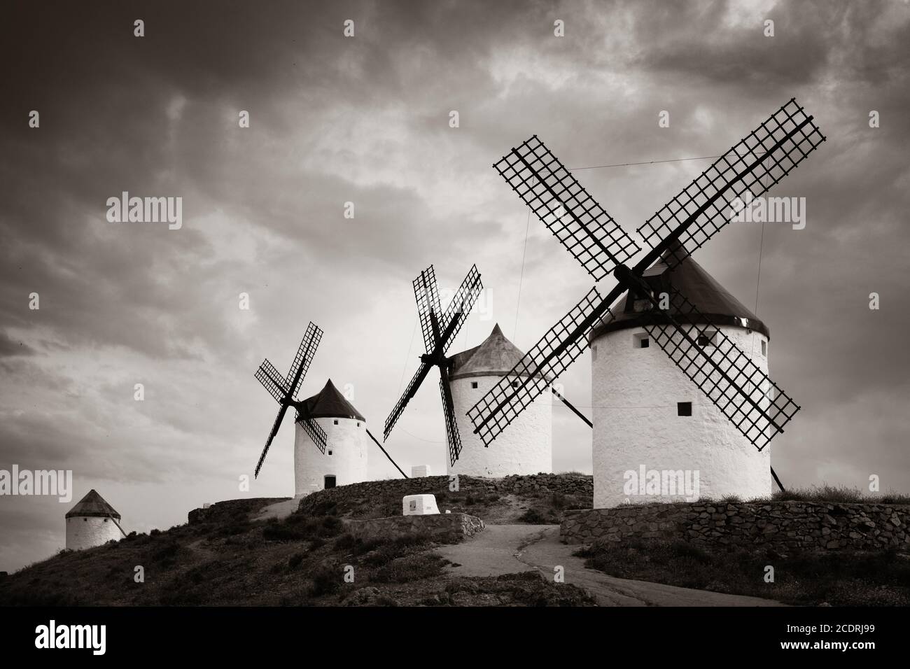 A group of Windmill in Consuegra near Toledo in Spain Stock Photo