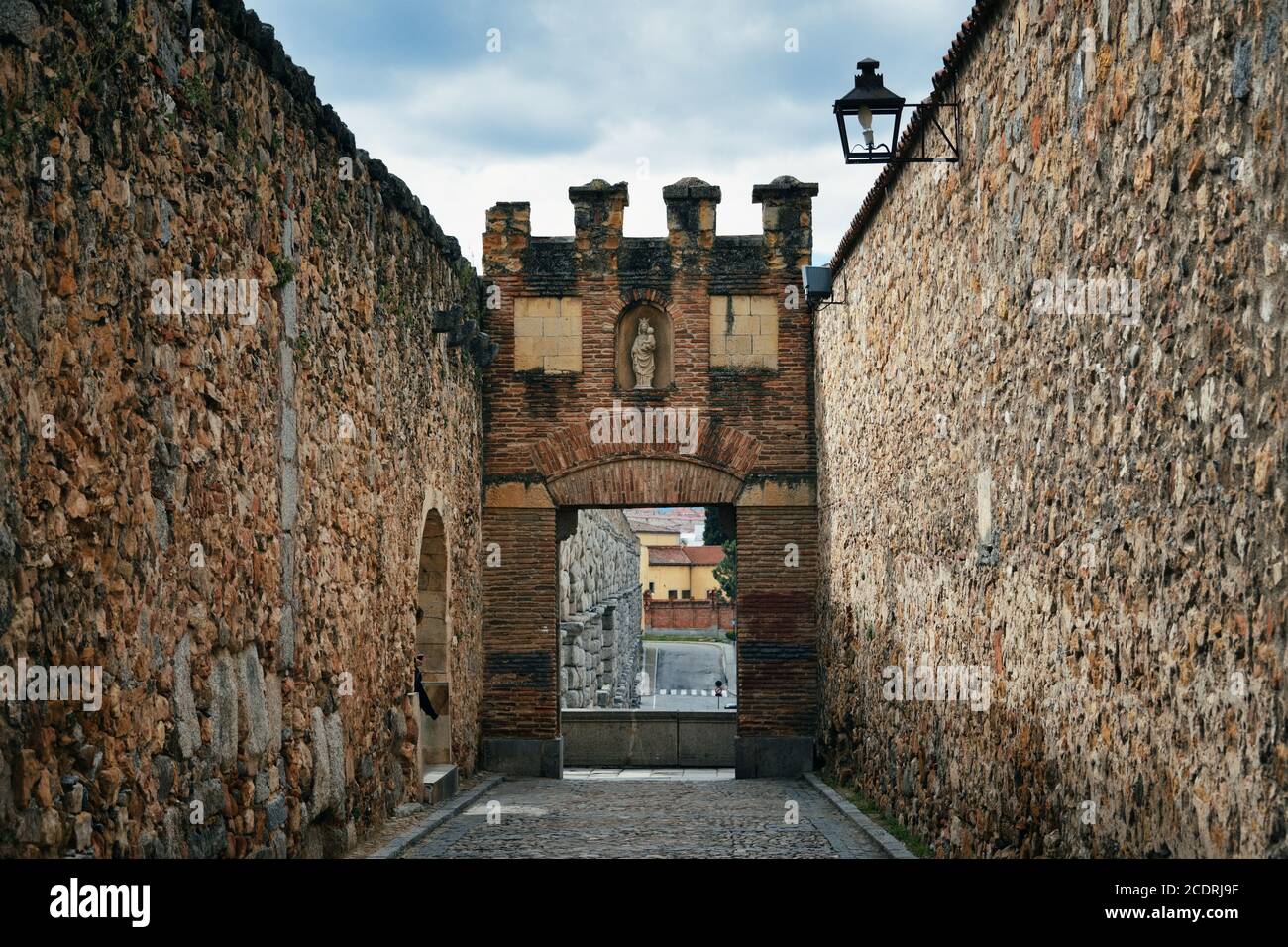 Segovia alley with old buildings street view in Spain. Stock Photo