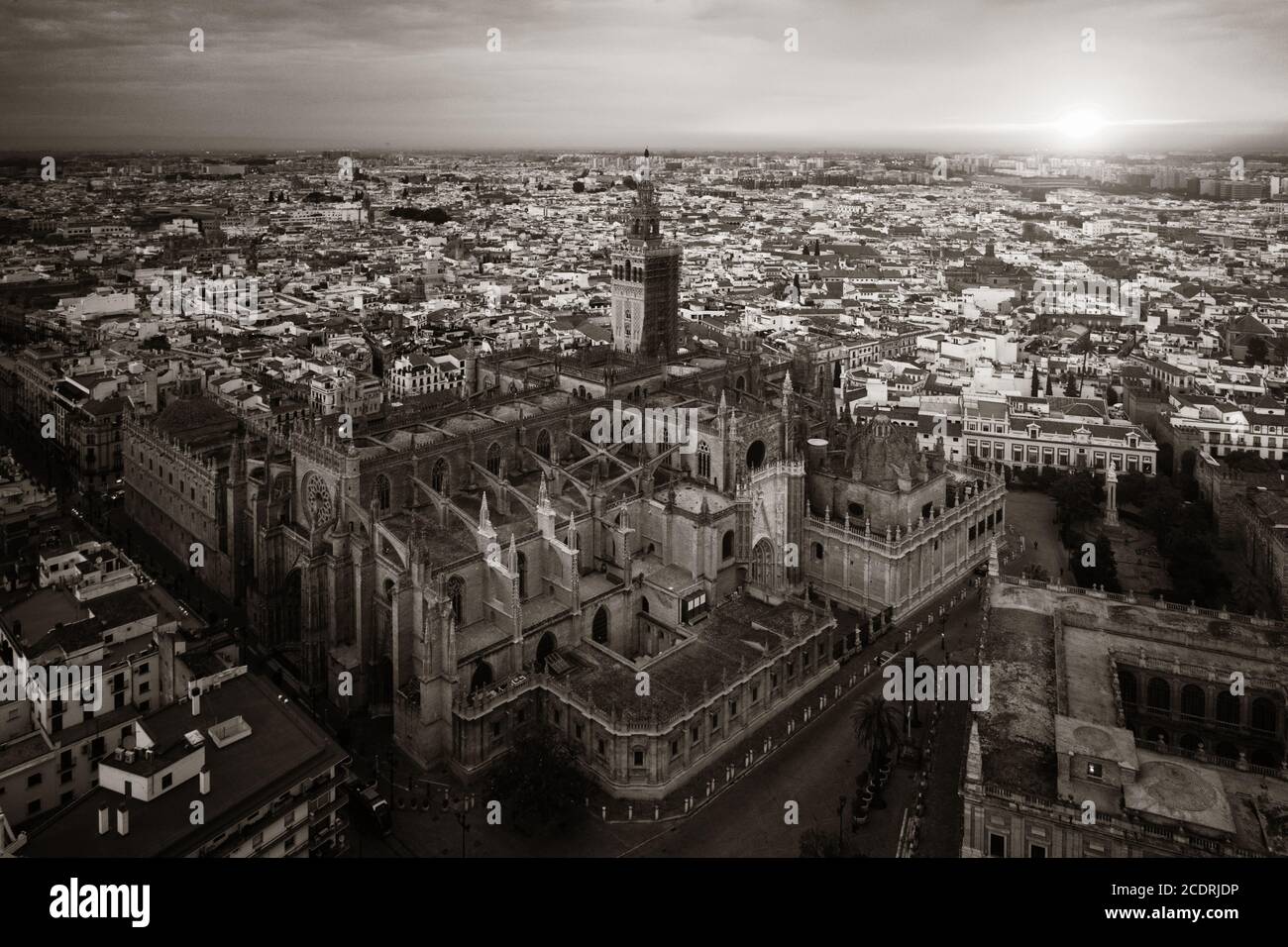 The Cathedral of Saint Mary of the See or Seville Cathedral aerial view as the famous landmark in Seville, Spain. Stock Photo