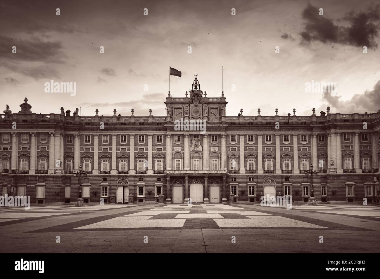 Royal Palace historical building closeup view in Madrid Spain. Stock Photo