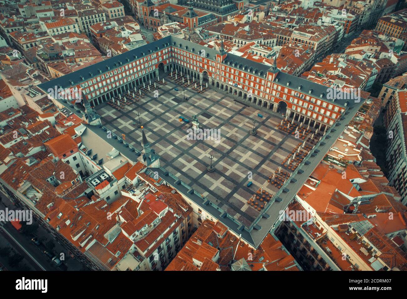 Madrid plaza Mayor aerial view with historical buildings in Spain Stock