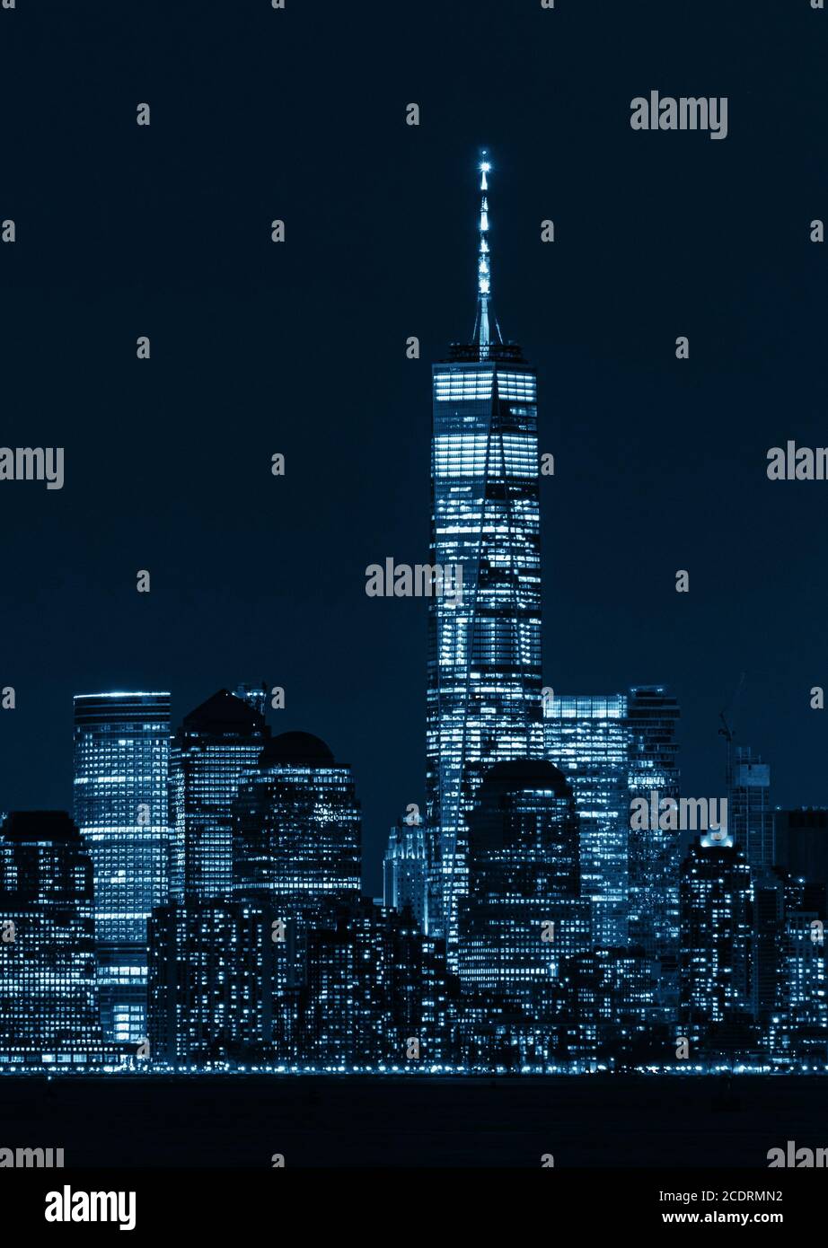 New York City downtown skyline at night with architecture Stock Photo ...