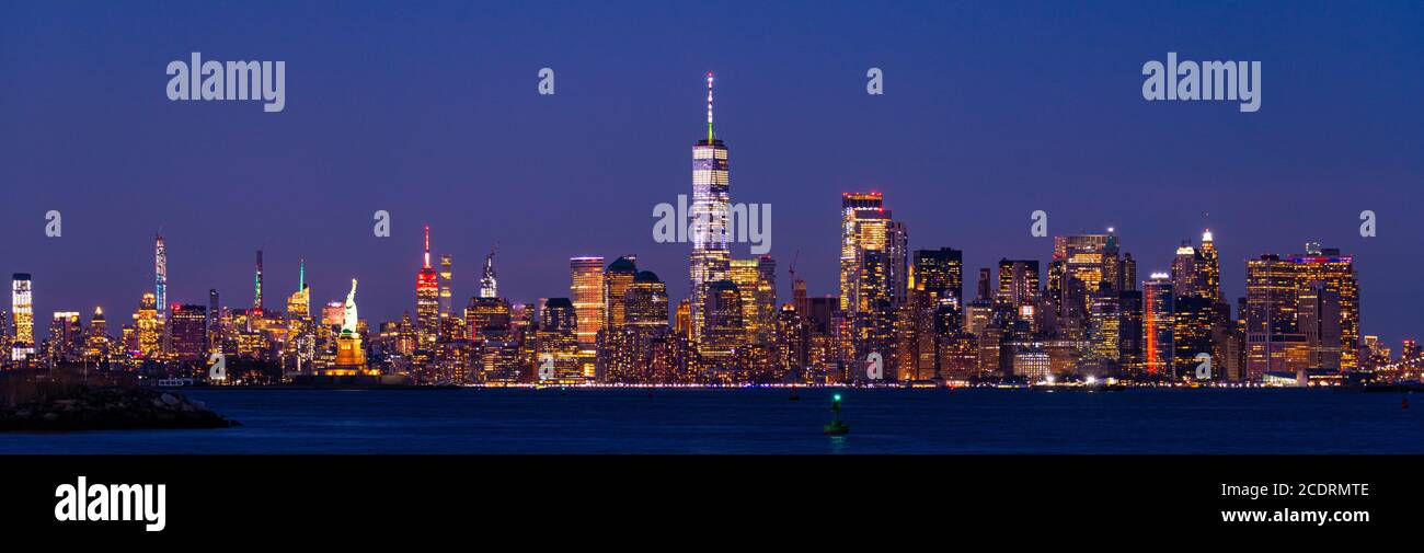 New York City downtown skyline at night with architecture Stock Photo ...