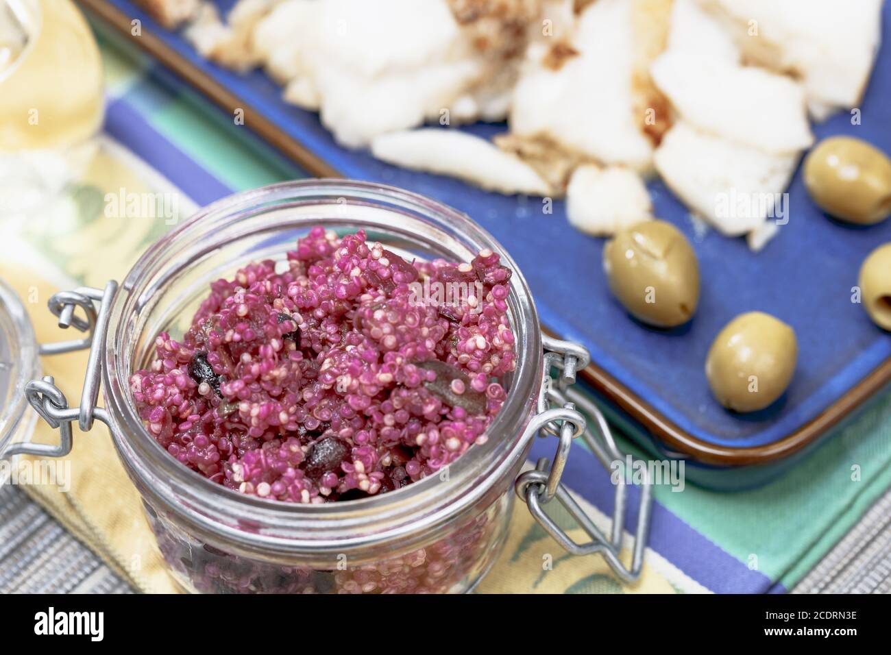 Cod Fish Fillet with Quinoa salad with beetroot and chia seeds Stock Photo