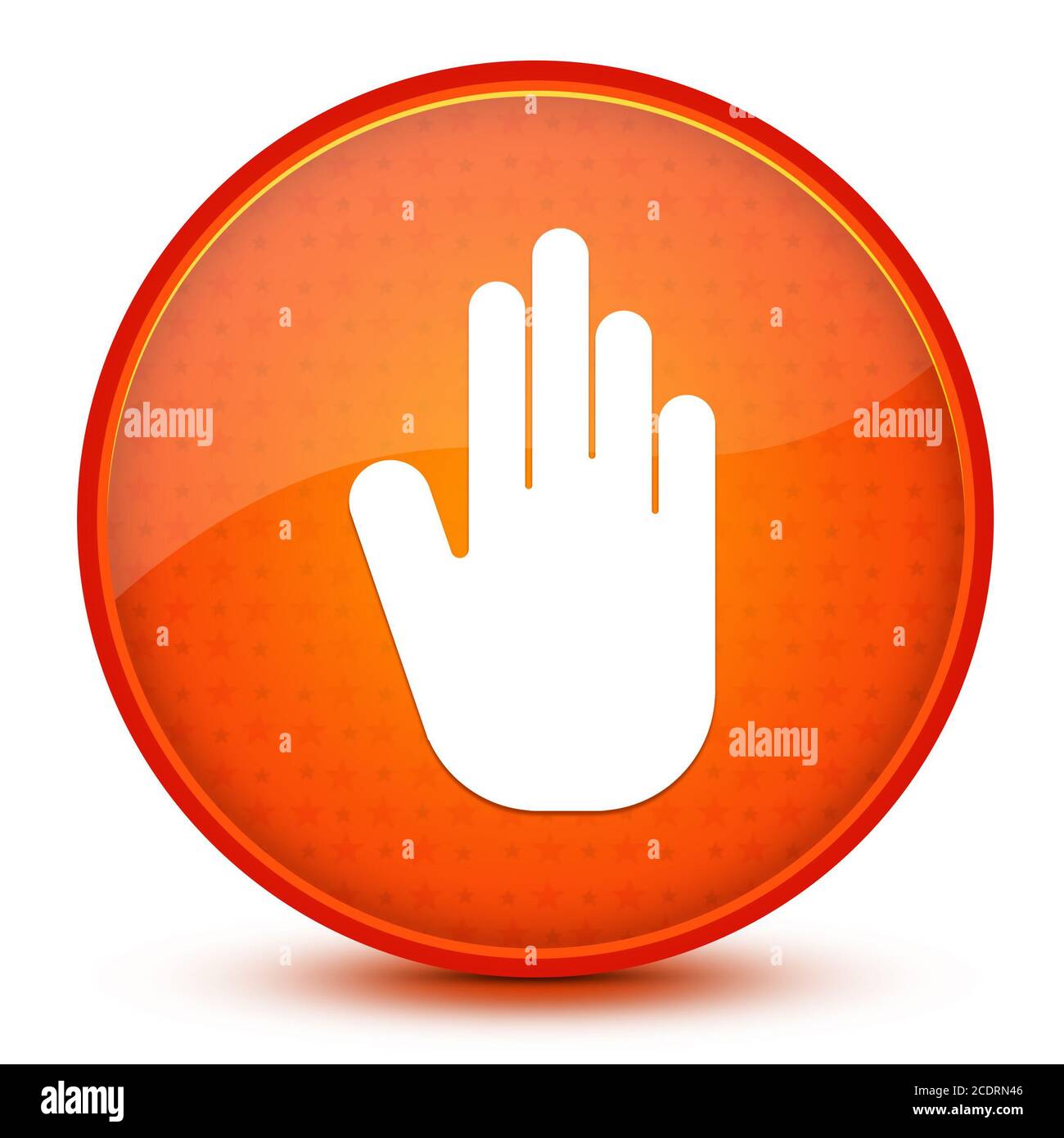 Stop hand icon isolated on glossy star orange round button abstract illustration Stock Photo