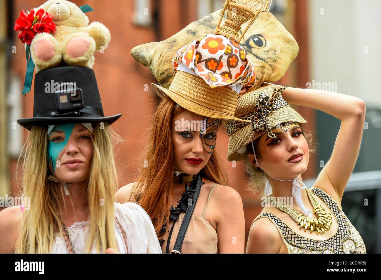 London, UK. 29 August 2020. Models take part in a flashmob fashion show in Sloane Street, Knightsbridge, for designer Pierre Garroudi. Credit: Stephen Chung / Alamy Live News Stock Photo