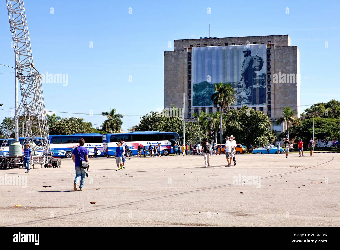 Tourists at Plaza de la Revolucion, the Biblioteca Nacional de Cuba Jose Marti Stock Photo